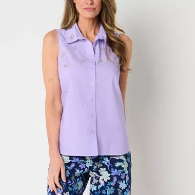 St. John's Bay Womens Sleeveless Embellished Blouse