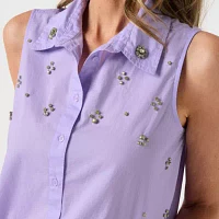 St. John's Bay Womens Sleeveless Embellished Blouse
