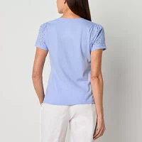 Liz Claiborne Womens Crew Neck Short Sleeve Blouse