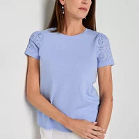 Liz Claiborne Womens Crew Neck Short Sleeve Blouse