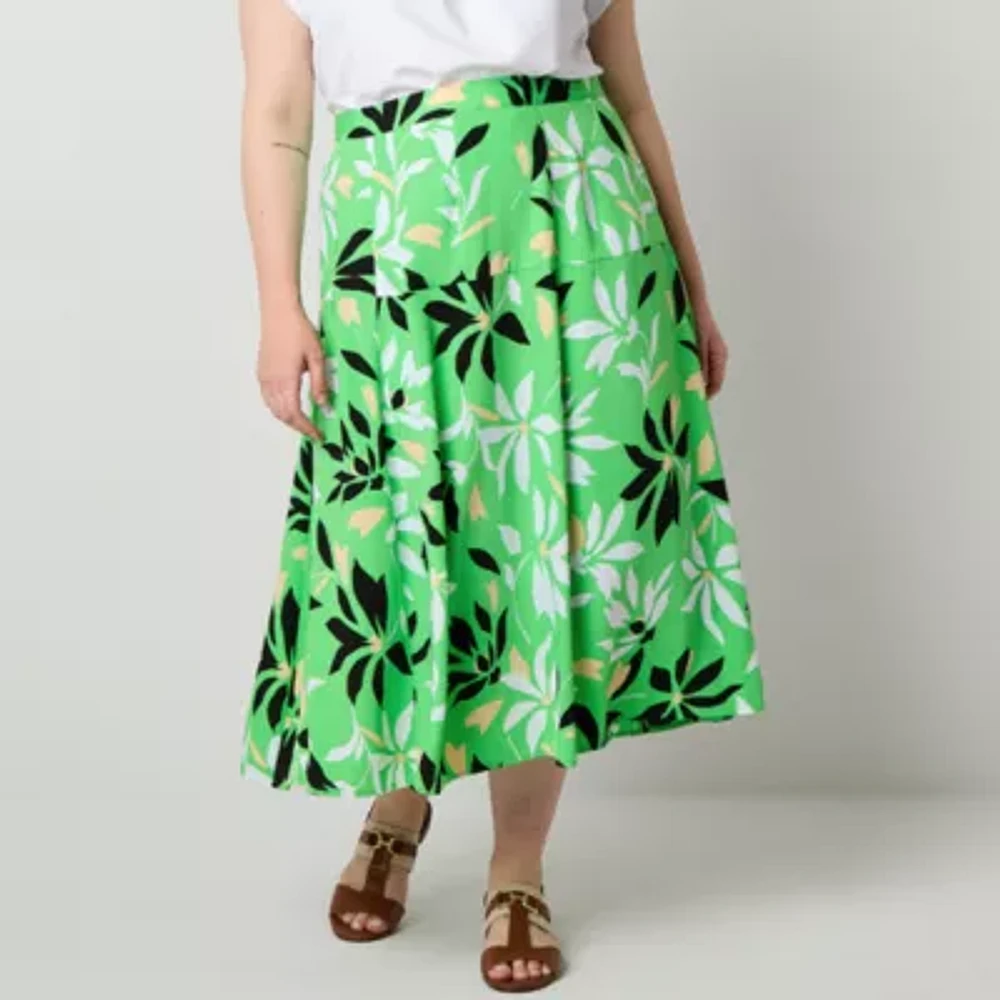 Liz Claiborne Womens Midi Full Skirt-Plus