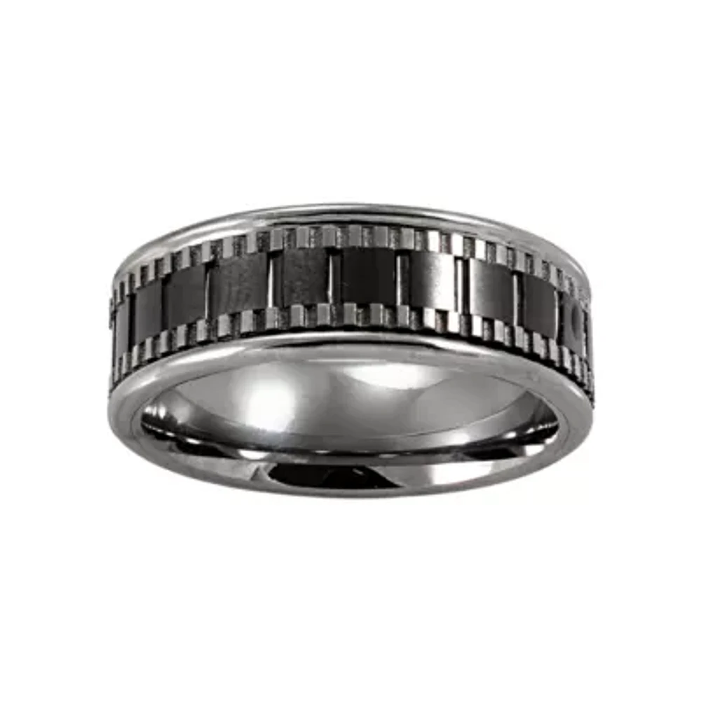 Mens Stainless & Ceramic Textured Wedding Band