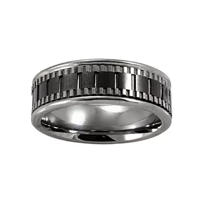  Mens Stainless & Ceramic Textured Wedding Band