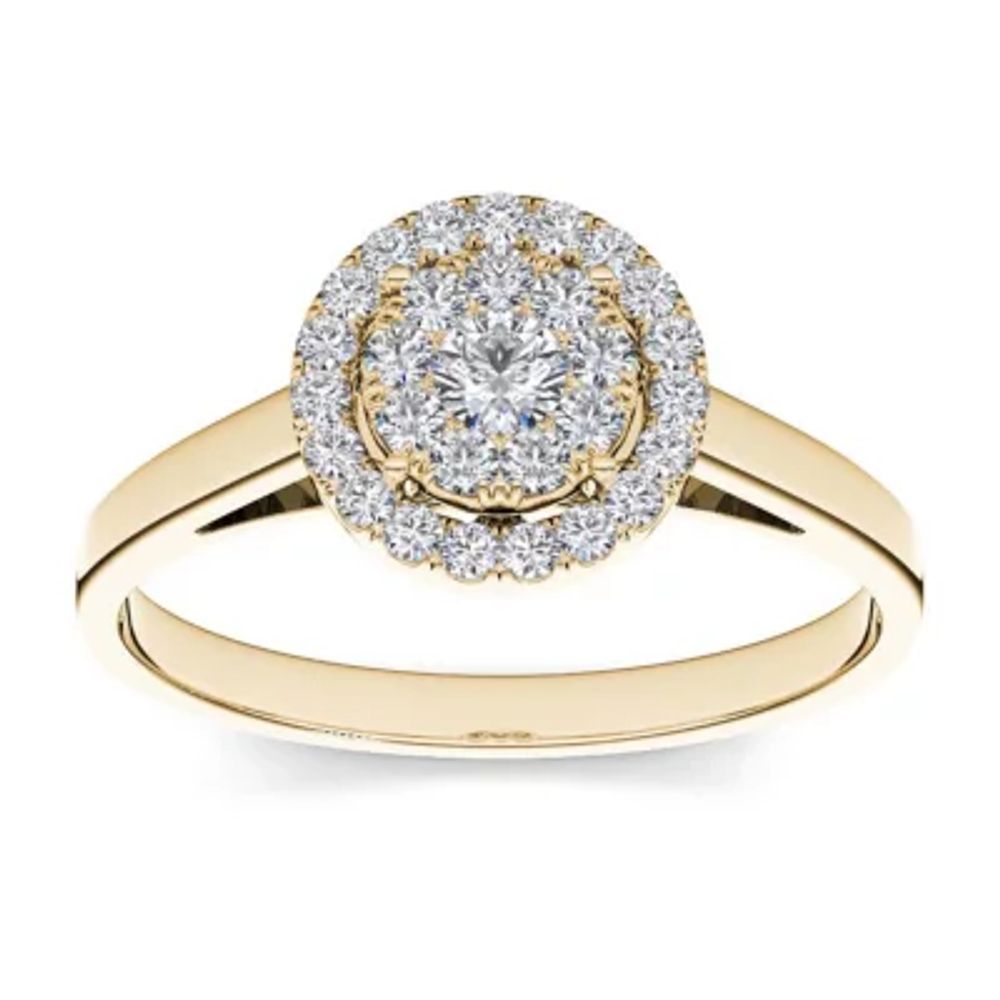 1/3 CT.T.W. Natural Diamond 10K Yellow Gold Round Cluster Engagement Ring