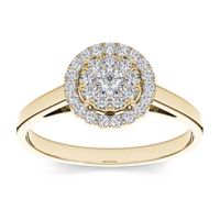 1/3 CT.T.W. Natural Diamond 10K Yellow Gold Round Cluster Engagement Ring