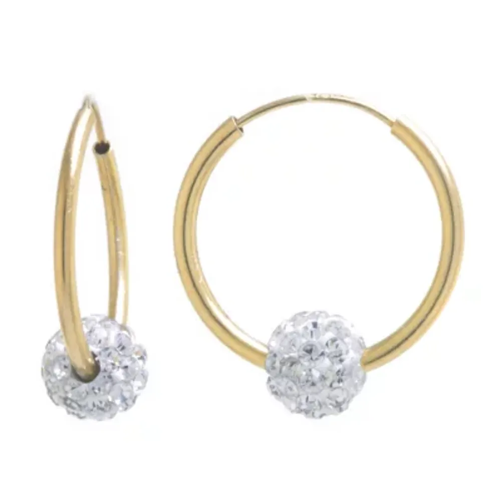 Silver Treasures Crystal 14K Gold Over Silver Hoop Earrings