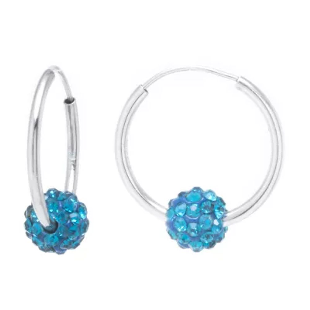 Silver Treasures Crystal Sterling Hoop Earrings