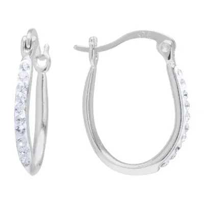 Silver Treasures Crystal Sterling Silver Hoop Earrings