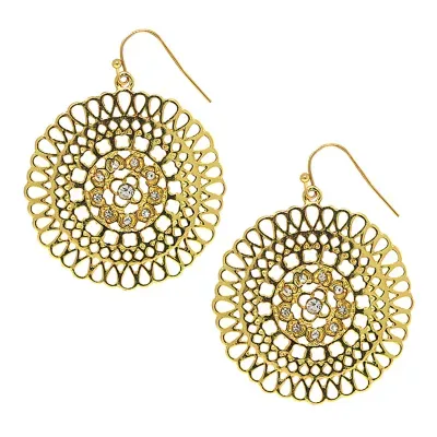 1928 Gold Tone Crystal Round Drop Earrings