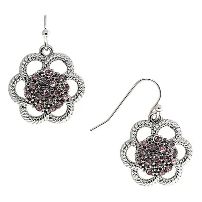 1928 Silver Tone Crystal Flower Drop Earrings