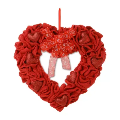 Glitzhome Red Burlap Heart Wreath