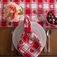 Design Imports Hearts Woven Check Tablecloths