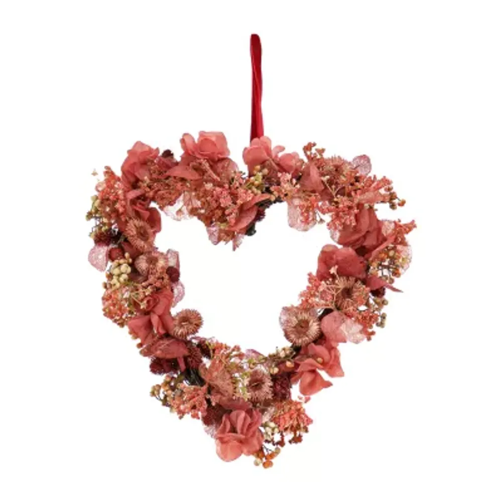 National Tree Co. 16 Pink Floral V Heart Wreath