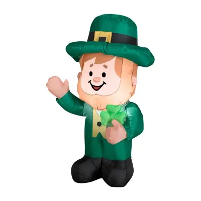National Tree Co. 42 Inflatable Waving Leprechaun With Sh St. Patricks Day Outdoor Inflatable