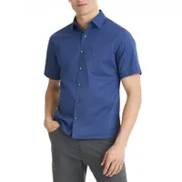 Van Heusen Stain Shield Mens Slim Fit Short Sleeve Plaid Button-Down Shirt