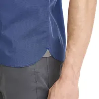 Van Heusen Stain Shield Mens Slim Fit Short Sleeve Plaid Button-Down Shirt