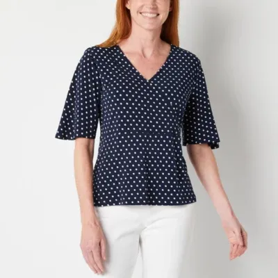 Liz Claiborne Womens V Neck Short Sleeve Wrap Shirt