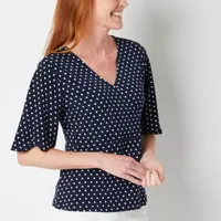 Liz Claiborne Womens V Neck Short Sleeve Wrap Shirt