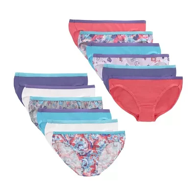 Hanes Ultimate Tagless Cotton Little & Big Girls 12 Pack Bikini Panty