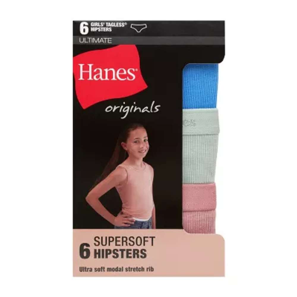 Hanes Originals Ultimate Little & Big Girls 6 Pack SuperSoft Hipster Panty