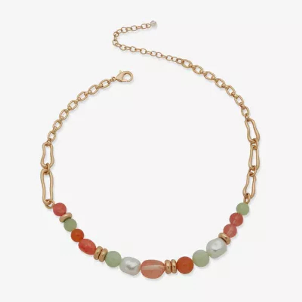 a.n.a Gold Tone Bead Frontal Gold Tone Collar Necklace