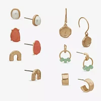 a.n.a Gold Tone 6 Pair Simulated Pearl Earring Set