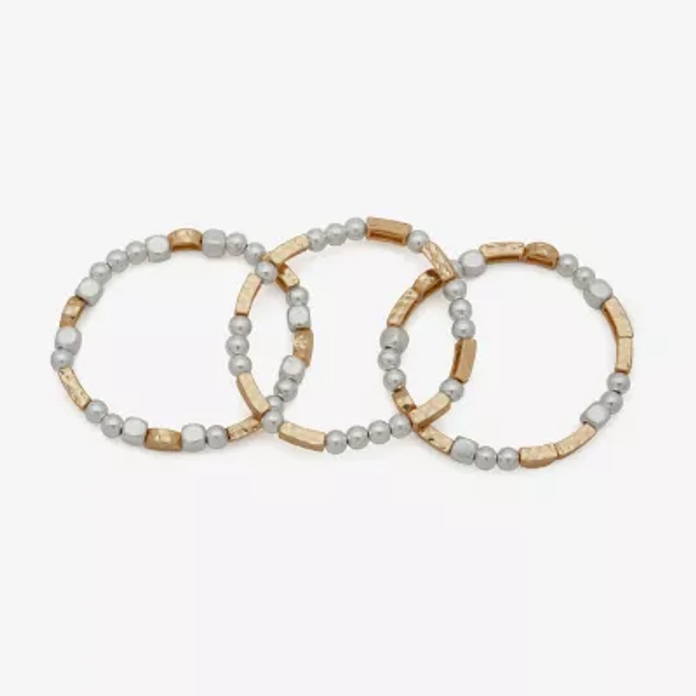 a.n.a Two Tone Hammered 3-pc. Bracelet Set