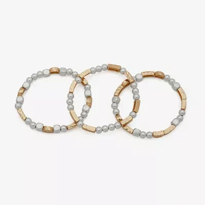 a.n.a Two Tone Hammered 3-pc. Bracelet Set