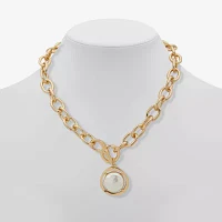 Worthington Gold Tone Toggle Simulated Pearl 17 Inch Cable Pendant Necklace