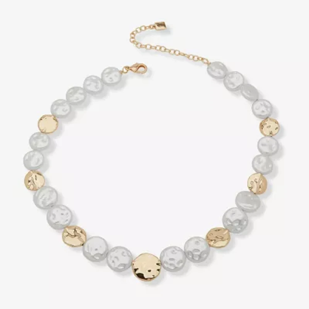 Worthington Gold Tone Beaded White Gold Tone Collar Necklace