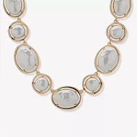 Worthington Gold Tone Coin Simulated Pearl 17 Inch Cable Oval Collar Necklace