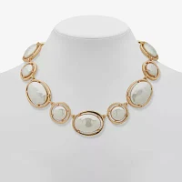 Worthington Gold Tone Coin Simulated Pearl 17 Inch Cable Oval Collar Necklace