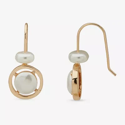 Worthington Gold Tone Simulated Pearl Oval Drop Earrings