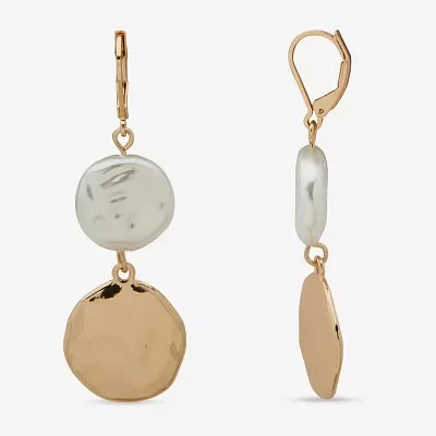 Worthington Gold Tone Coin Simulated Pearl Oval Drop Earrings