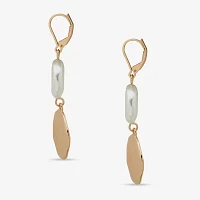 Worthington Gold Tone Coin Simulated Pearl Oval Drop Earrings