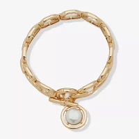 Worthington Gold Tone Toggle Simulated Pearl Stretch Bracelet