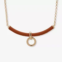 Worthington Gold Tone Cognac Leather Frontal 17 Inch Collar Necklace