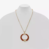 Worthington Gold Tone Cognac Leather 34 Inch Cable Pendant Necklace