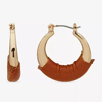 Worthington Gold Tone Cognac Leather Hoop Earrings