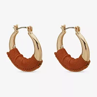 Worthington Gold Tone Cognac Leather Hoop Earrings