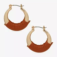 Worthington Gold Tone Cognac Leather Hoop Earrings