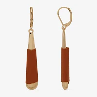 Worthington Gold Tone Cognac Leather Drop Earrings