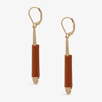 Worthington Gold Tone Cognac Leather Drop Earrings