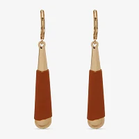 Worthington Gold Tone Cognac Leather Drop Earrings