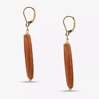 Worthington Gold Tone Cognac Leather Drop Earrings