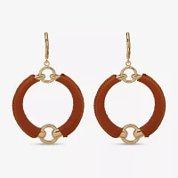 Worthington Gold Tone Cognac Leather Drop Earrings