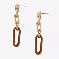 Worthington Gold Tone Cognac Leather Womens Drop Earrings