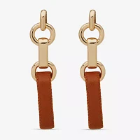 Worthington Gold Tone Cognac Leather Womens Drop Earrings