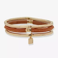 Worthington Gold Tone Cognac Leather 3-pc. Bracelet Set