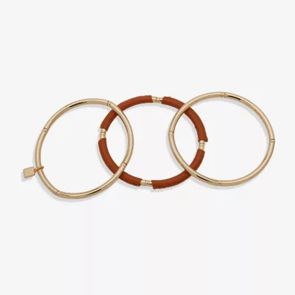 Worthington Gold Tone Cognac Leather 3-pc. Bracelet Set